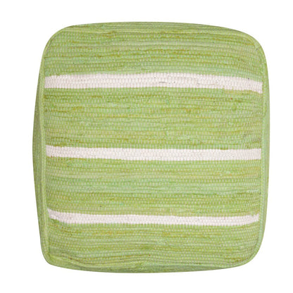18" Green and White Cotton Striped Cube Pouf Ottoman HomeRoots
