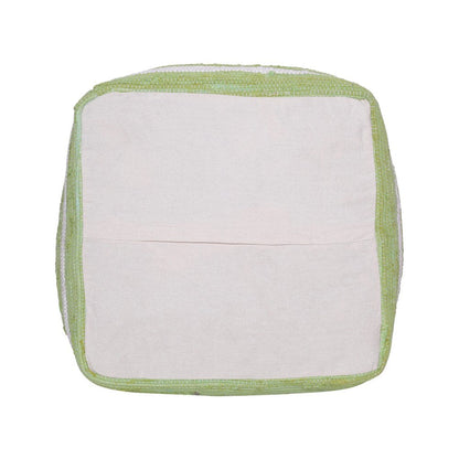 18" Green and White Cotton Striped Cube Pouf Ottoman HomeRoots