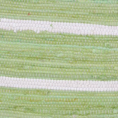 18" Green and White Cotton Striped Cube Pouf Ottoman HomeRoots