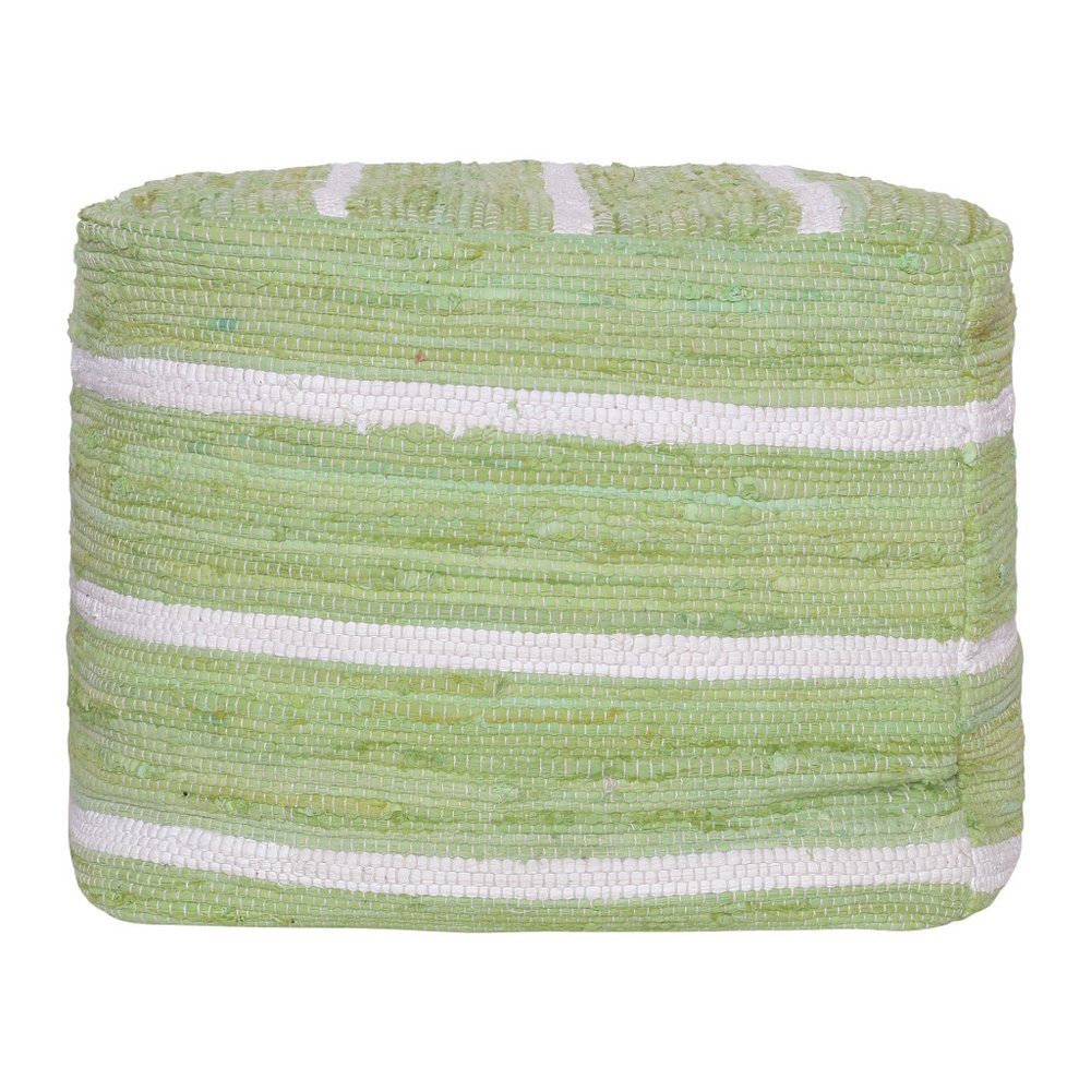 18" Green and White Cotton Striped Cube Pouf Ottoman HomeRoots