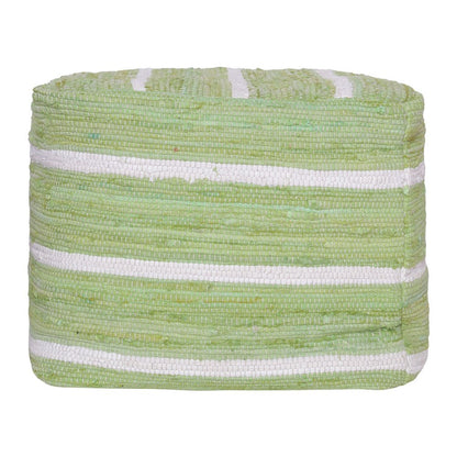 18" Green and White Cotton Striped Cube Pouf Ottoman HomeRoots