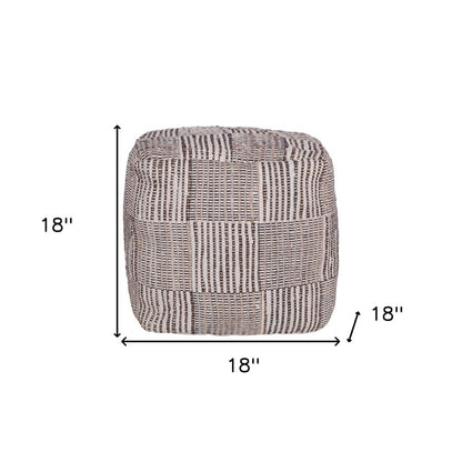 18" Brown Cotton Cube Geometric Pouf Ottoman HomeRoots