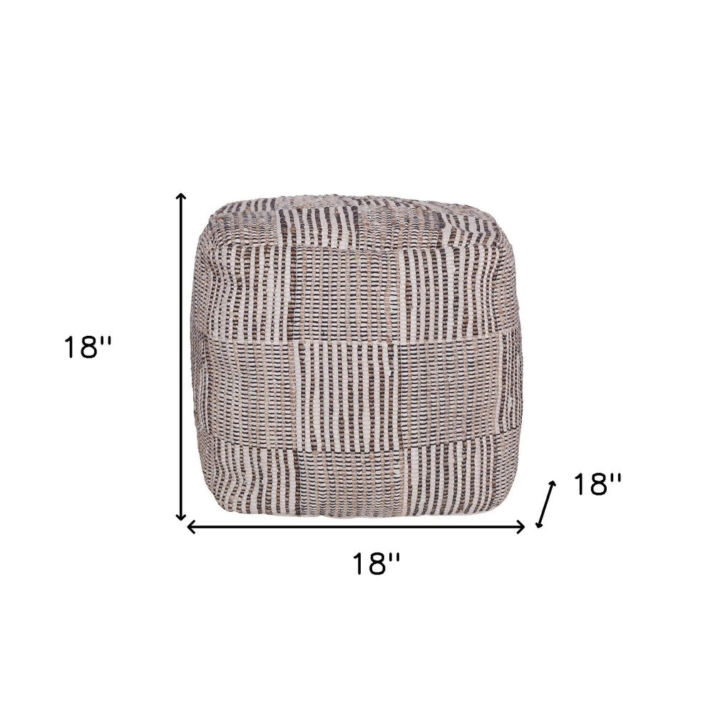 18" Brown Cotton Cube Geometric Pouf Ottoman HomeRoots