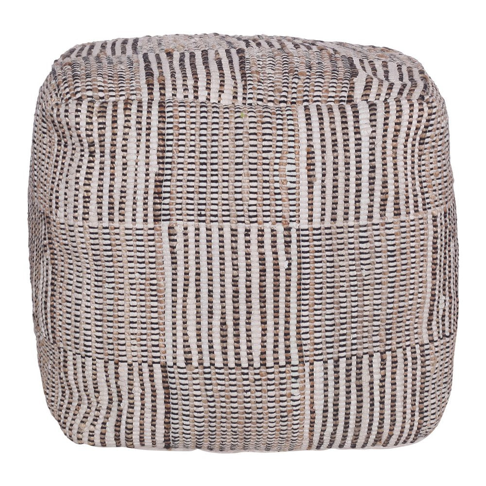 18" Brown Cotton Cube Geometric Pouf Ottoman HomeRoots