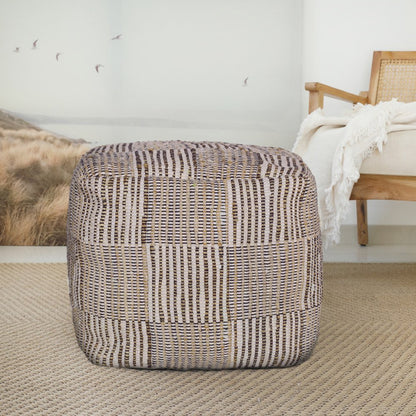 18" Brown Cotton Cube Geometric Pouf Ottoman HomeRoots