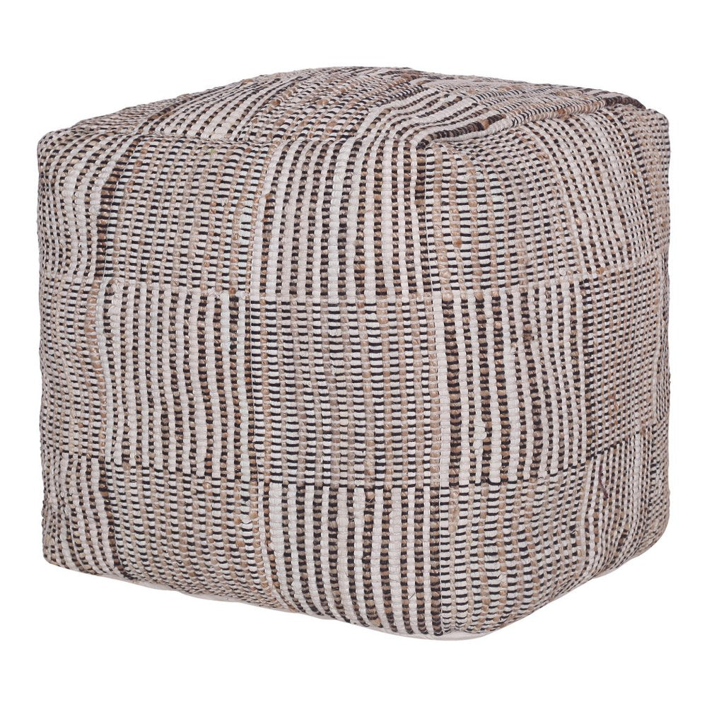 18" Brown Cotton Cube Geometric Pouf Ottoman HomeRoots