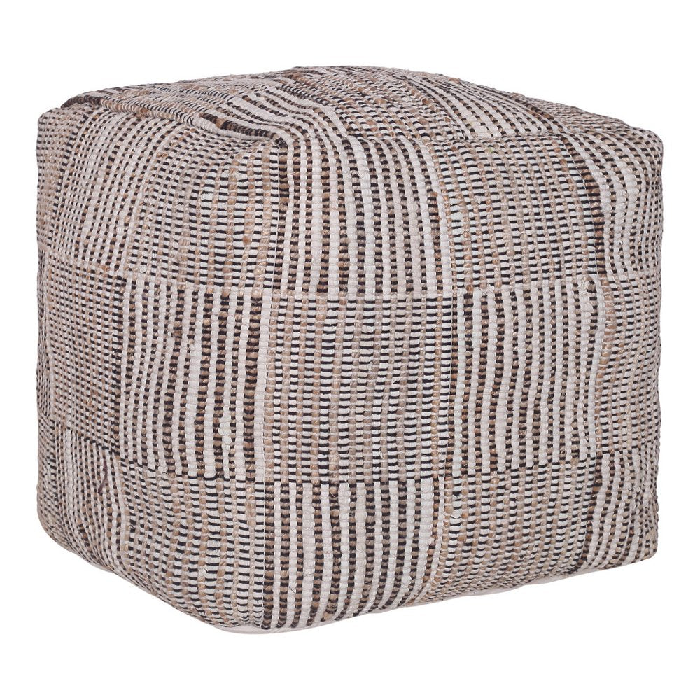 18" Brown Cotton Cube Geometric Pouf Ottoman HomeRoots
