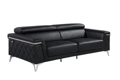 89" Black Italian Leather Sofa With Silver Legs HomeRoots