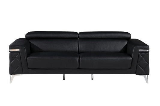 89" Black Italian Leather Sofa With Silver Legs HomeRoots