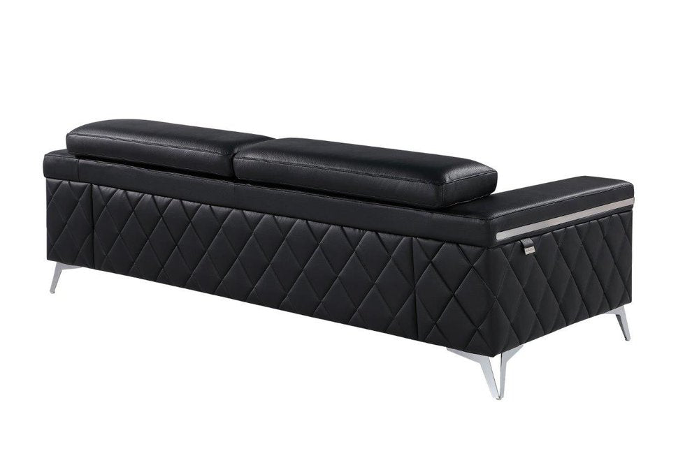 89" Black Italian Leather Sofa With Silver Legs HomeRoots
