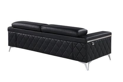 89" Black Italian Leather Sofa With Silver Legs HomeRoots