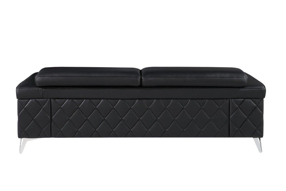 89" Black Italian Leather Sofa With Silver Legs HomeRoots