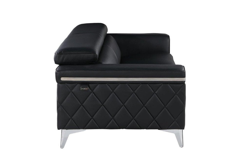 89" Black Italian Leather Sofa With Silver Legs HomeRoots