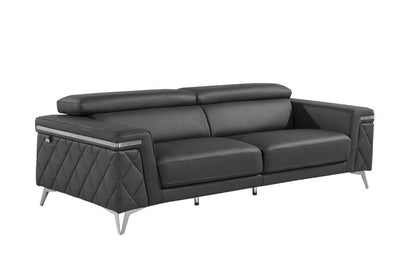 89" Dark Gray Italian Leather Sofa With Silver Legs HomeRoots