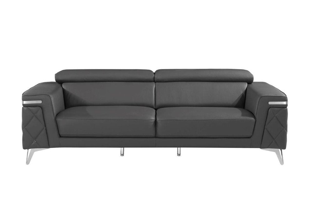89" Dark Gray Italian Leather Sofa With Silver Legs HomeRoots