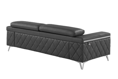 89" Dark Gray Italian Leather Sofa With Silver Legs HomeRoots