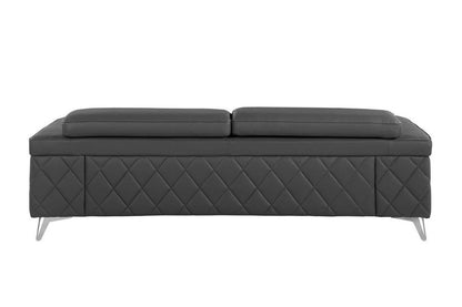 89" Dark Gray Italian Leather Sofa With Silver Legs HomeRoots