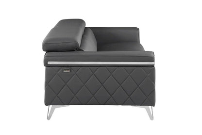 89" Dark Gray Italian Leather Sofa With Silver Legs HomeRoots