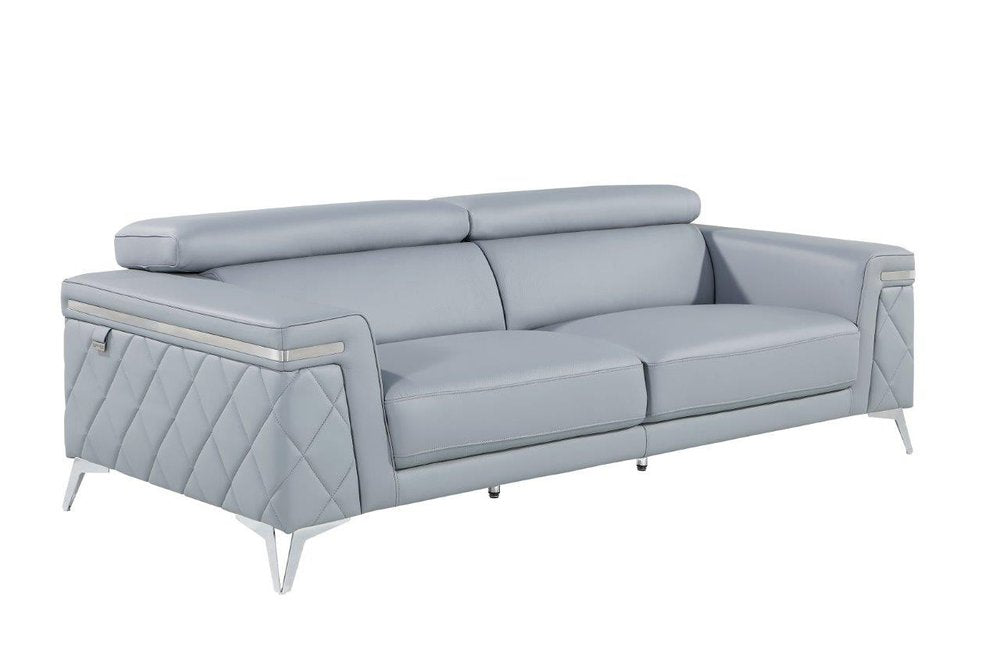 89" Light Blue Italian Leather Sofa With Silver Legs HomeRoots