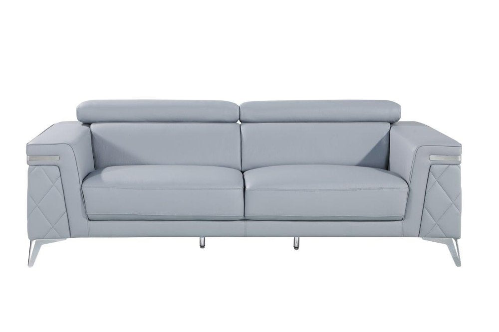 89" Light Blue Italian Leather Sofa With Silver Legs HomeRoots