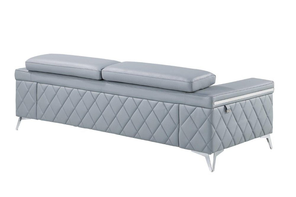 89" Light Blue Italian Leather Sofa With Silver Legs HomeRoots