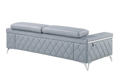 89" Light Blue Italian Leather Sofa With Silver Legs HomeRoots