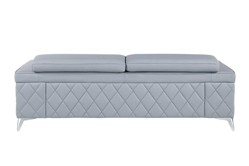 89" Light Blue Italian Leather Sofa With Silver Legs HomeRoots