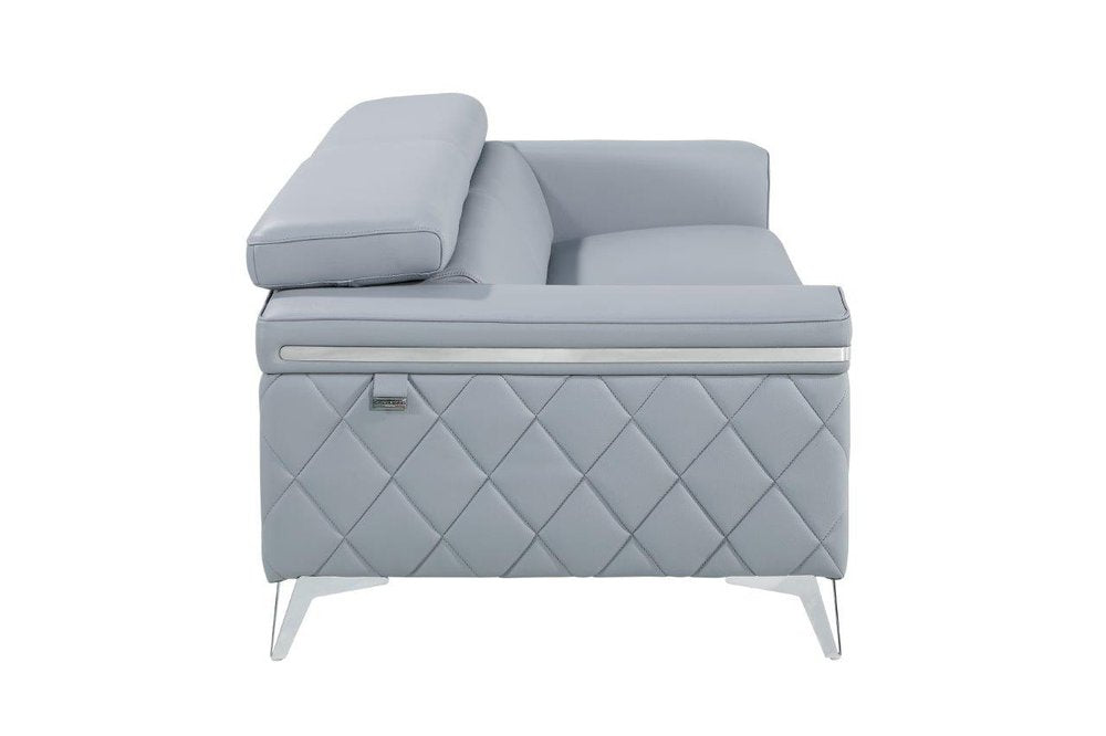 89" Light Blue Italian Leather Sofa With Silver Legs HomeRoots
