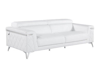 89" White Italian Leather Sofa With Silver Legs HomeRoots