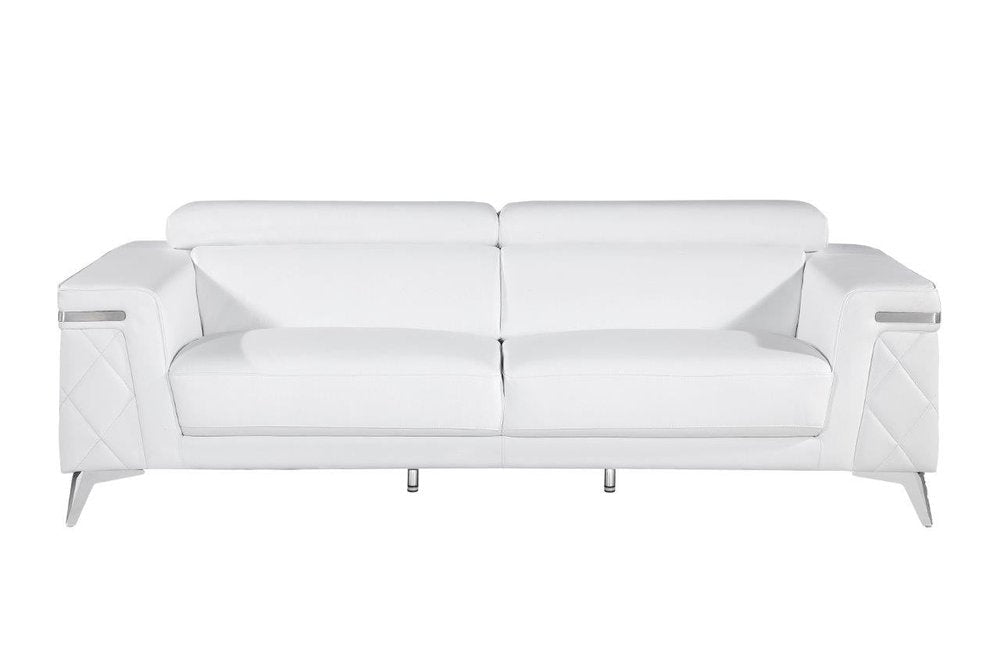 89" White Italian Leather Sofa With Silver Legs HomeRoots