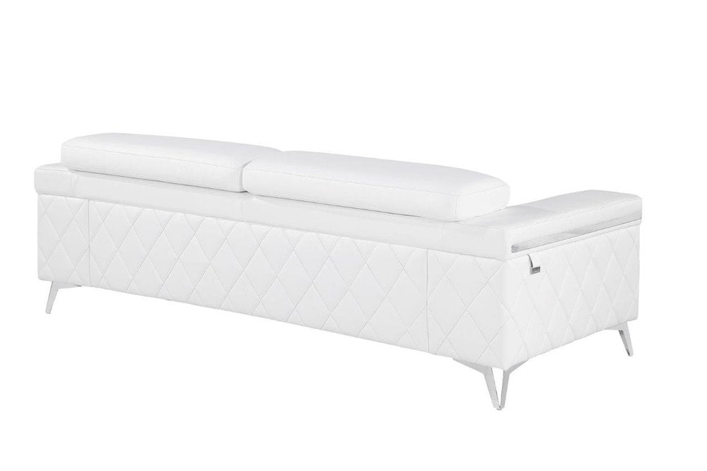 89" White Italian Leather Sofa With Silver Legs HomeRoots