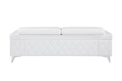 89" White Italian Leather Sofa With Silver Legs HomeRoots