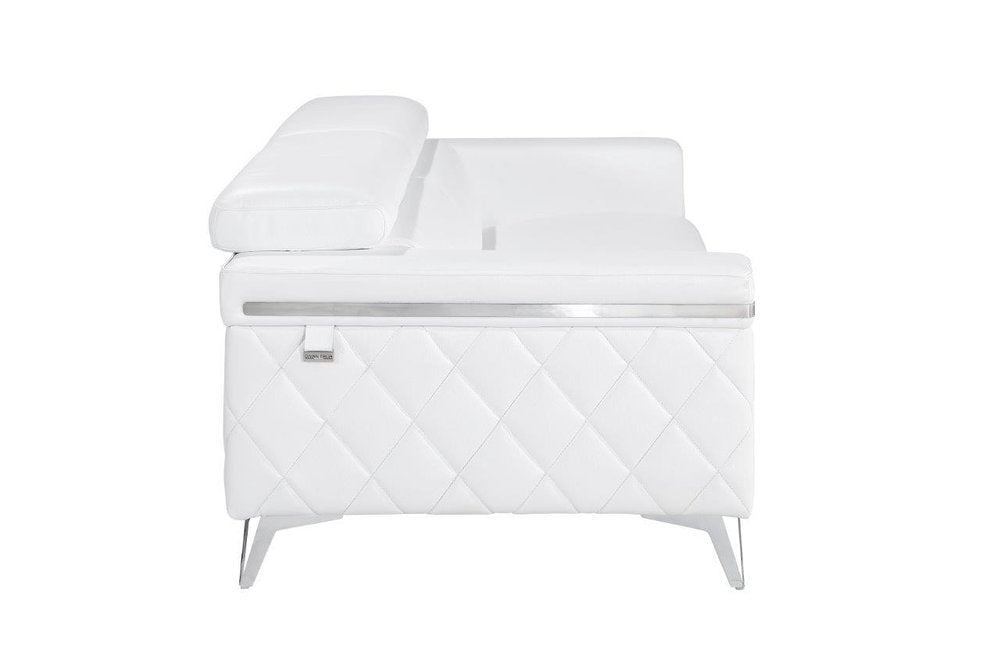 89" White Italian Leather Sofa With Silver Legs HomeRoots