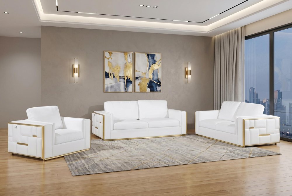 White Top Grain Leather Five Person Seating Set HomeRoots