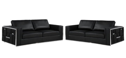 Two Piece Indoor Black Italian Leather Four Person Seating Set HomeRoots