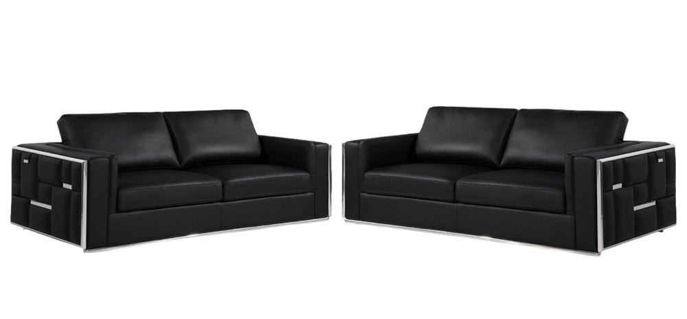 Two Piece Indoor Black Italian Leather Four Person Seating Set HomeRoots