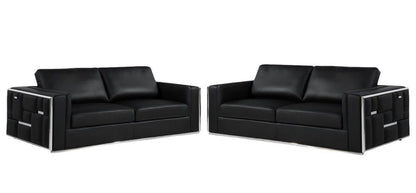 Two Piece Indoor Black Italian Leather Four Person Seating Set HomeRoots