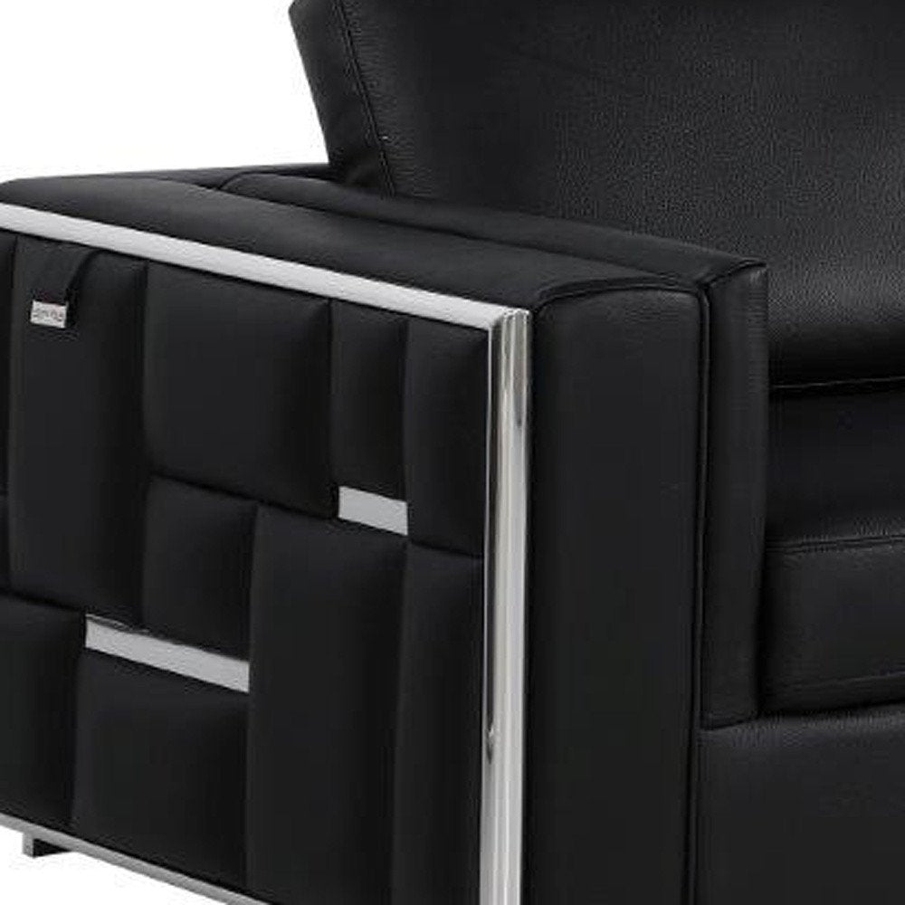 89" Black Italian Leather Sofa With Silver Legs HomeRoots