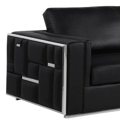 89" Black Italian Leather Sofa With Silver Legs HomeRoots