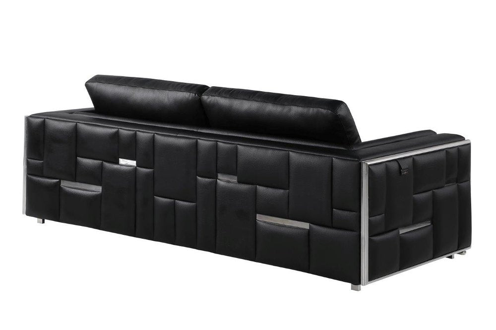 89" Black Italian Leather Sofa With Silver Legs HomeRoots