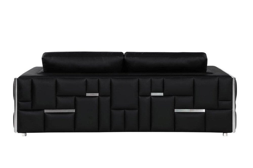 89" Black Italian Leather Sofa With Silver Legs HomeRoots