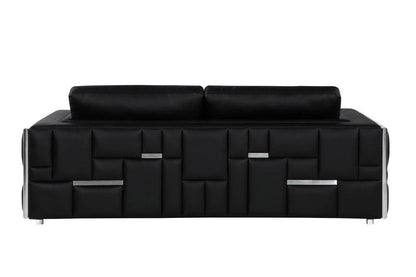 89" Black Italian Leather Sofa With Silver Legs HomeRoots