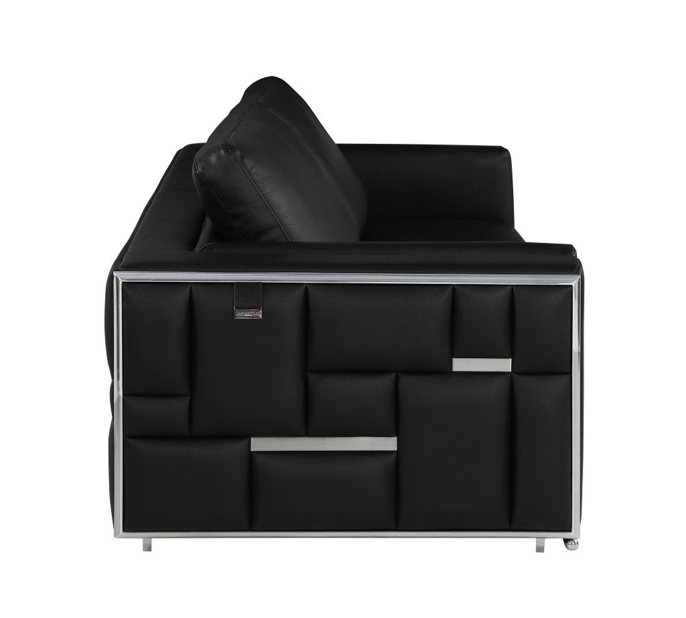 89" Black Italian Leather Sofa With Silver Legs HomeRoots