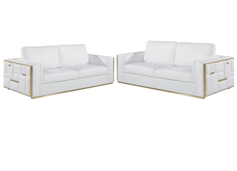 Two Piece White Italian Leather Five Person Seating Set HomeRoots