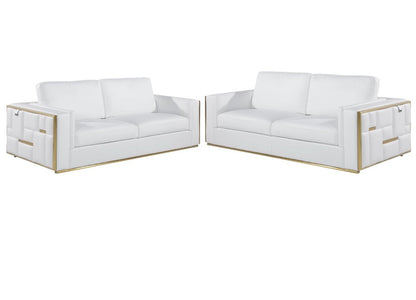 Two Piece White Italian Leather Five Person Seating Set HomeRoots
