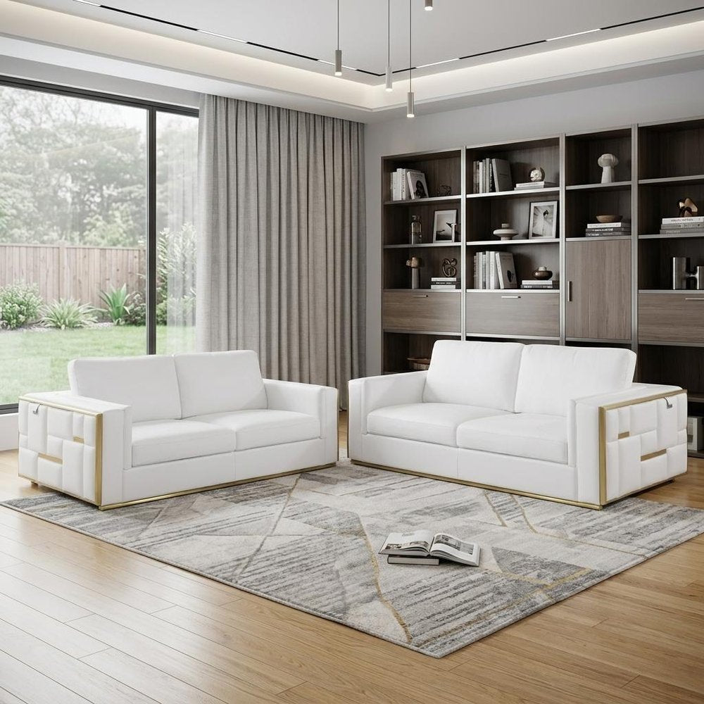 Two Piece White Italian Leather Five Person Seating Set HomeRoots
