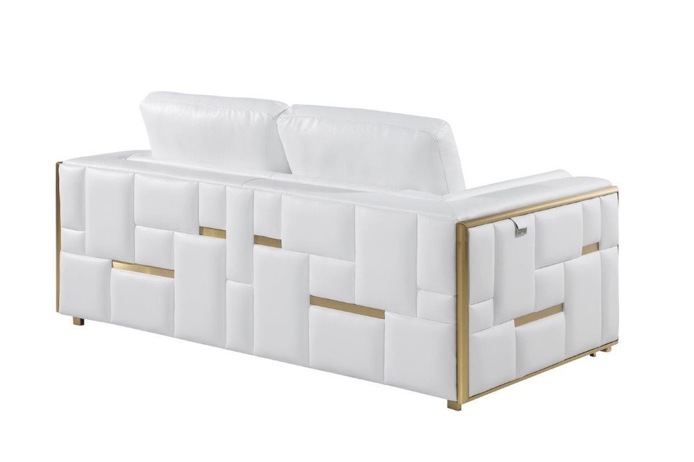 89" White Italian Leather Sofa With Brass Legs HomeRoots