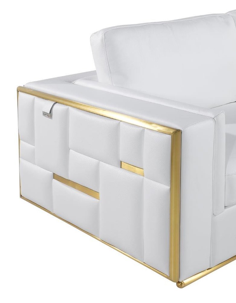 89" White Italian Leather Sofa With Brass Legs HomeRoots