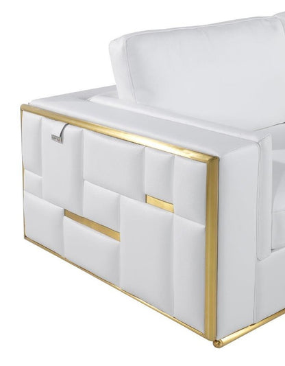 89" White Italian Leather Sofa With Brass Legs HomeRoots