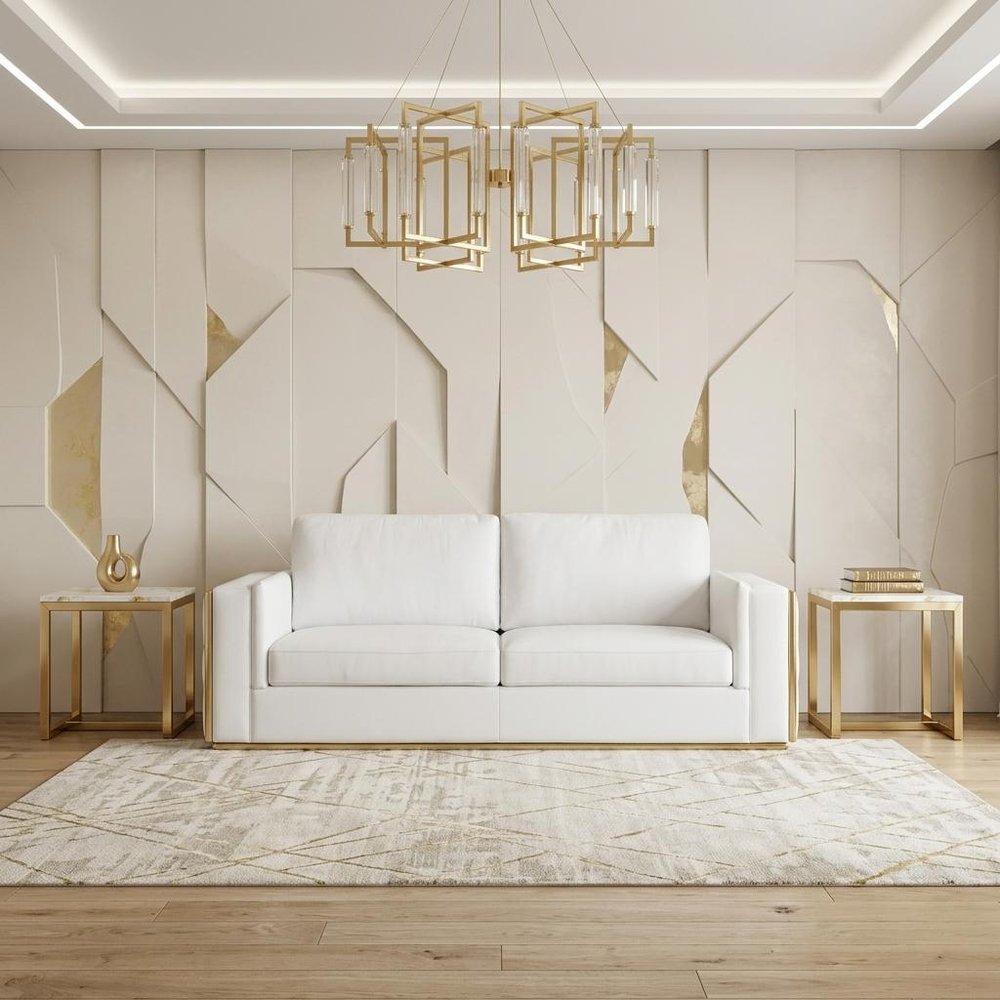 89" White Italian Leather Sofa With Brass Legs HomeRoots